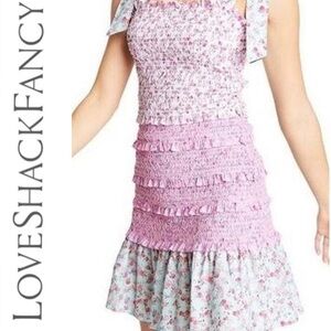 ✨💫💕 LoveShackFancy Adeline Mixed Floral Print Smocked Ruffle Mini Dress 💕💫✨